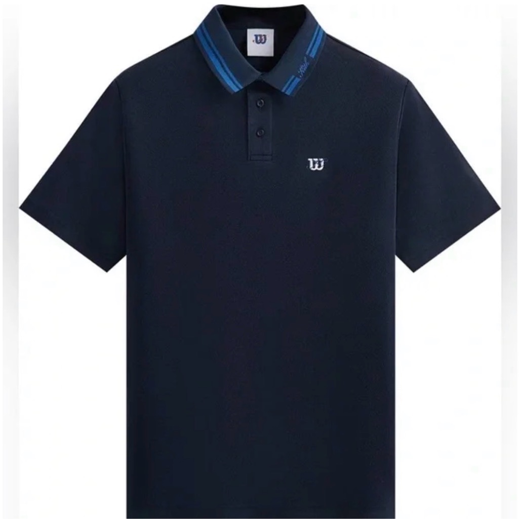 Kith X Wilson Men's Navy Polo With Blue Striped Collar Size Large Good Cond.